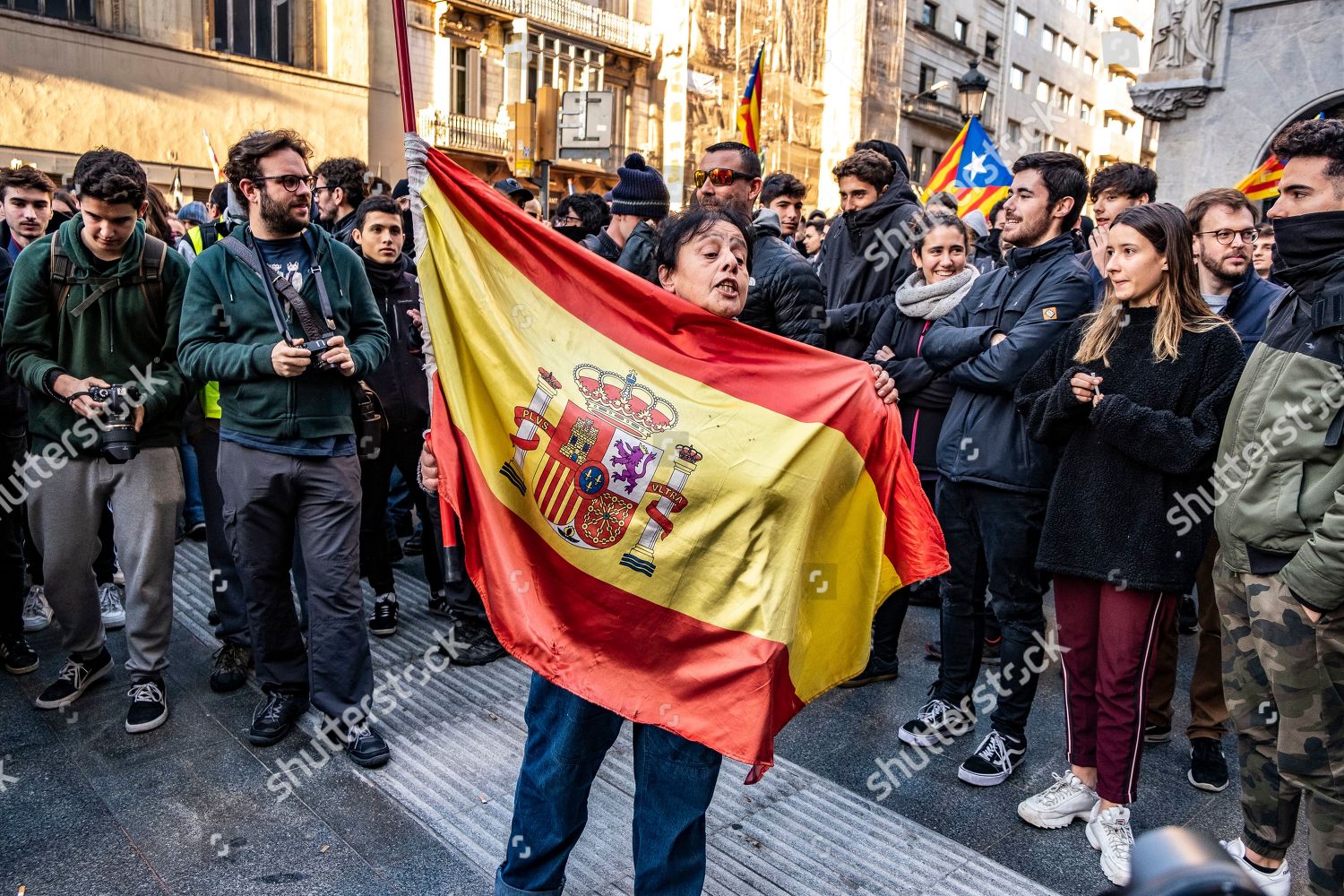 Woman Holding Spanish Flag Seen Provoking Editorial Stock Photo - Stock ...