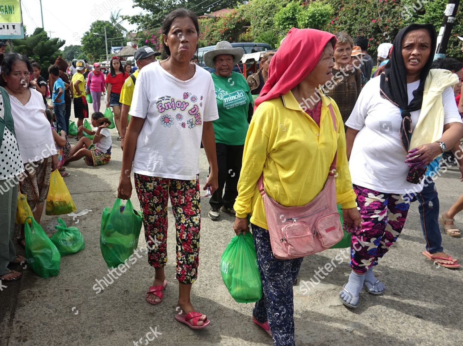 Filipino Villagers Carry Bags Groceries During Editorial Stock Photo