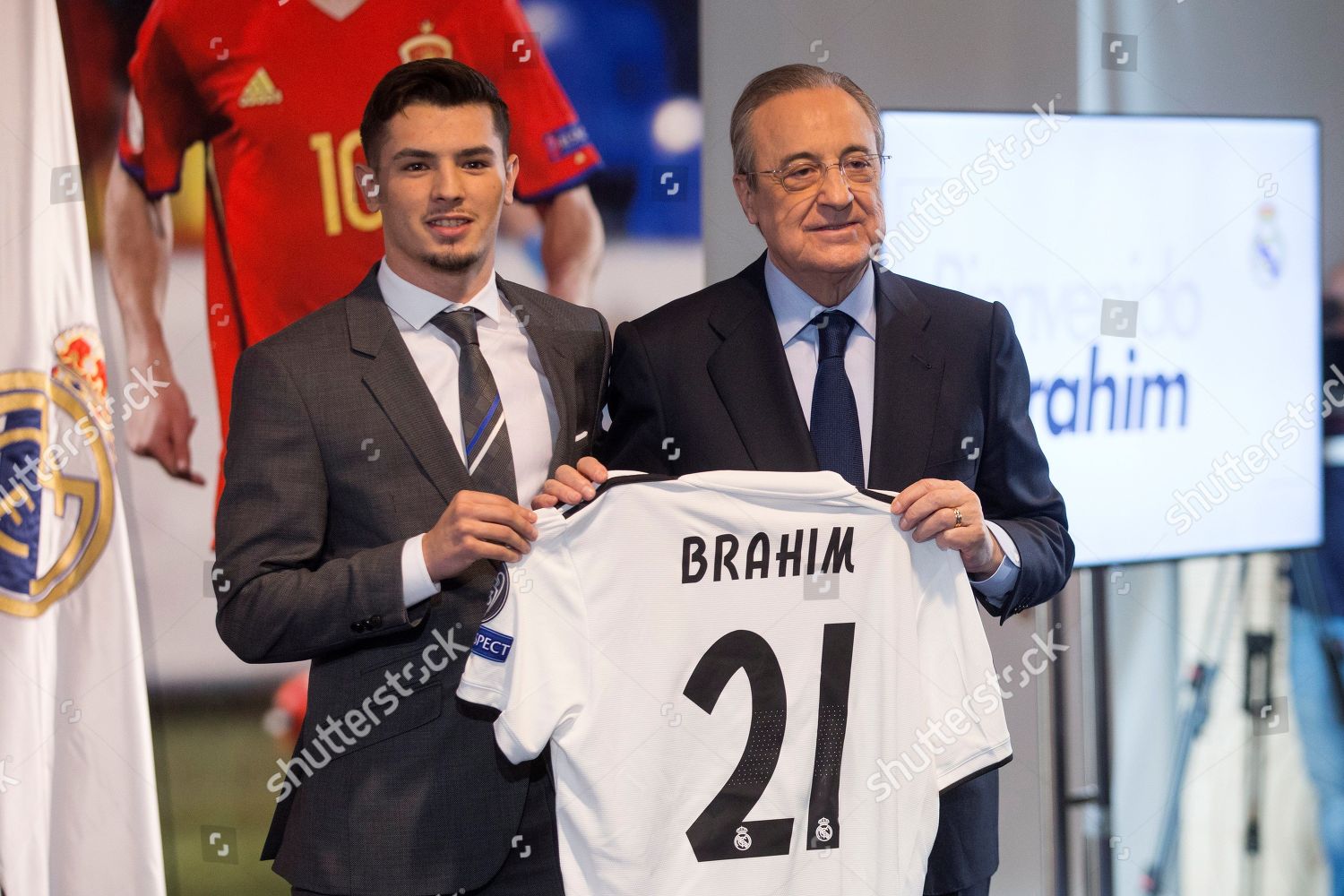 Brahim poses in the Real Madrid jersey