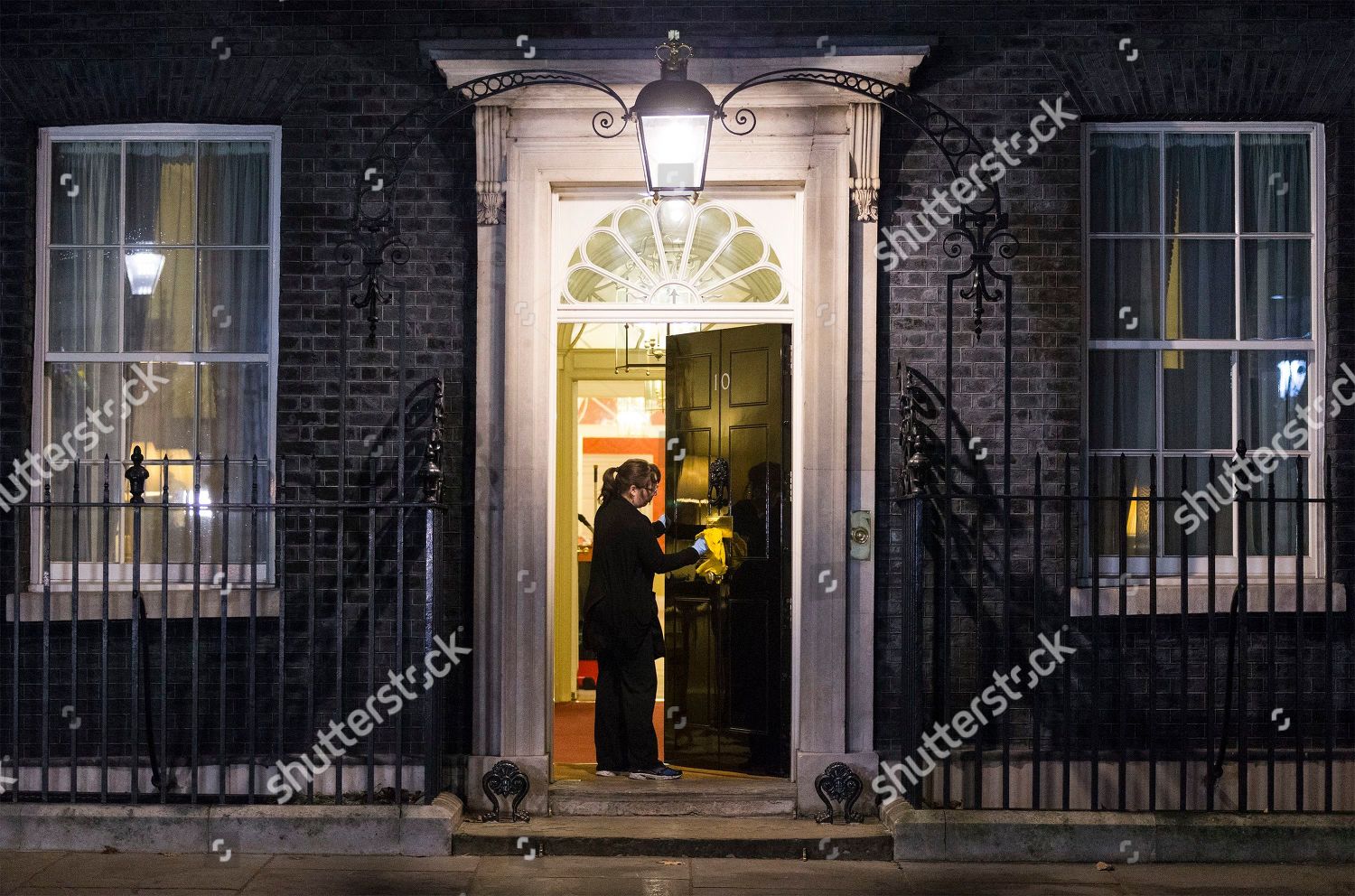 Lady Cleans Front Door Number 10 Downing Editorial Stock Photo