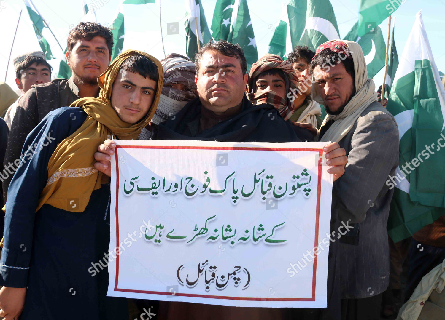 Tribesmen Hold Placard Reading Urdu Pashtun Editorial Stock Photo