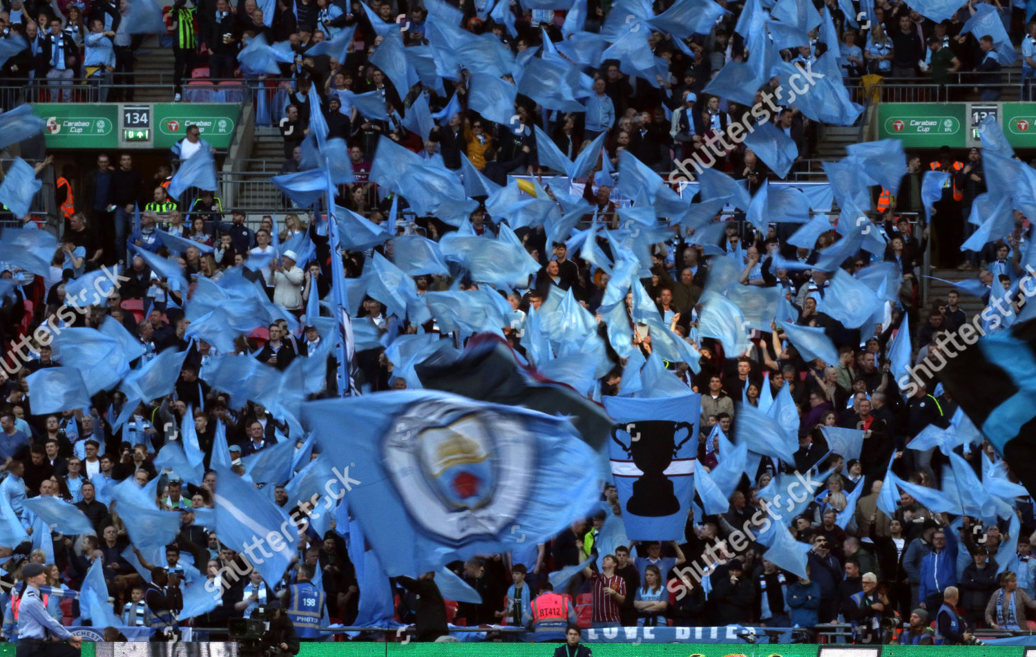 Man City Fans Wave Their Flags Editorial Stock Photo - Stock Image ...