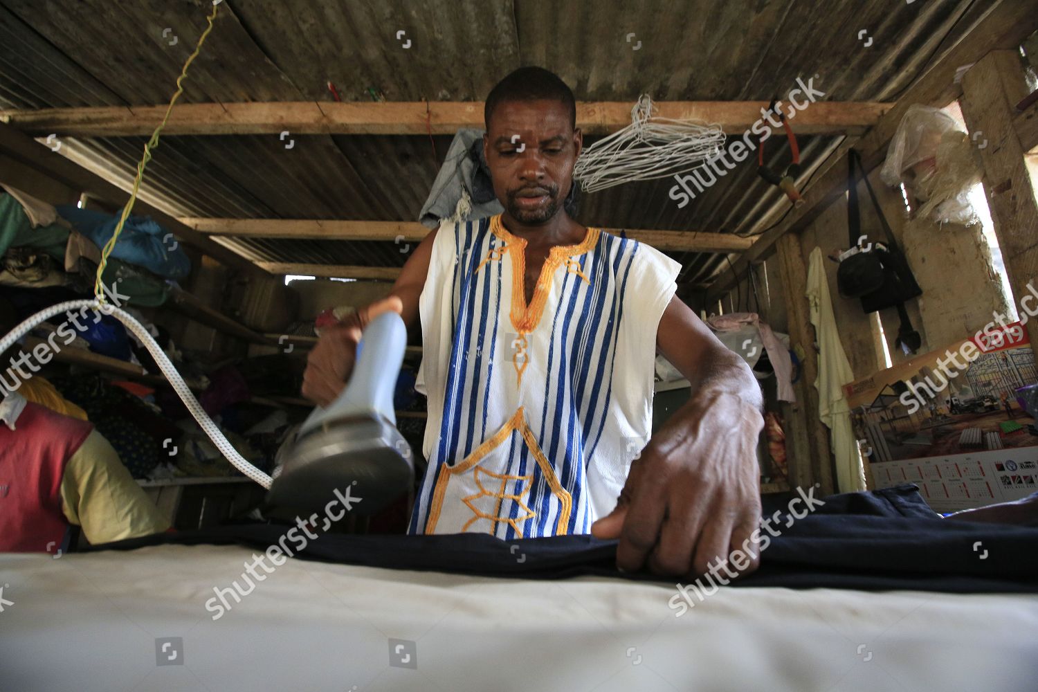 Launderer Irons Clothes Traditional Laundry Abidjan Editorial Stock ...