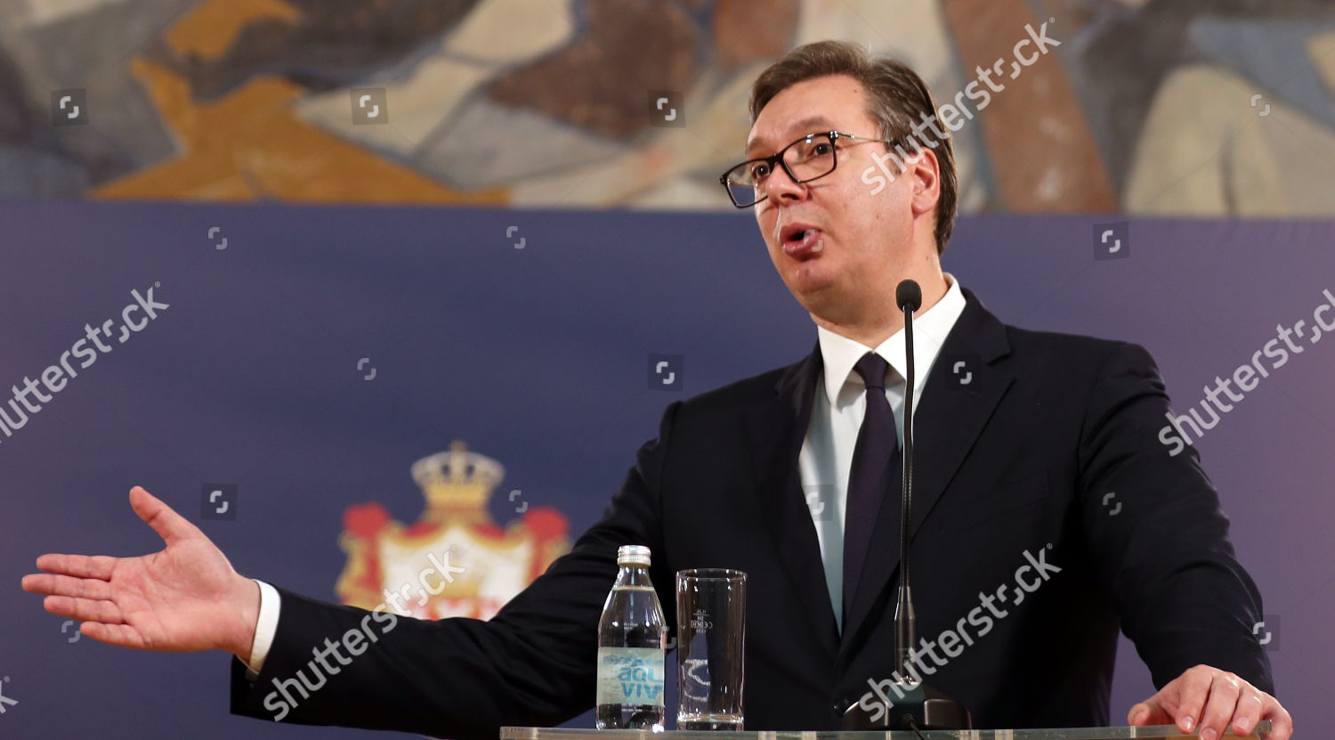 Serbian President Aleksandar Vucic Speaks During Editorial Stock Photo ...