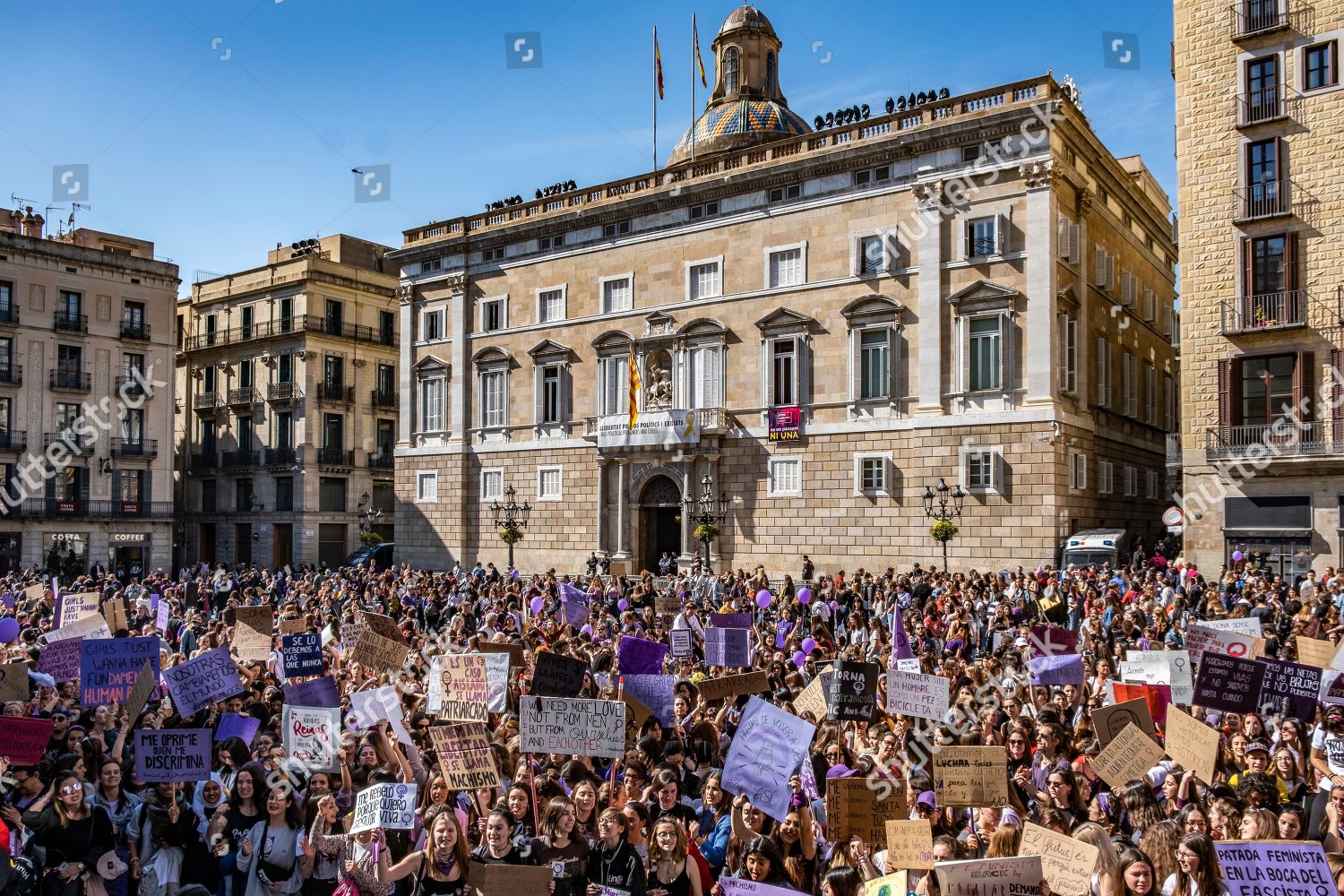 Huge Crowd Seen Demonstrating Plaza San Jaume Editorial Stock