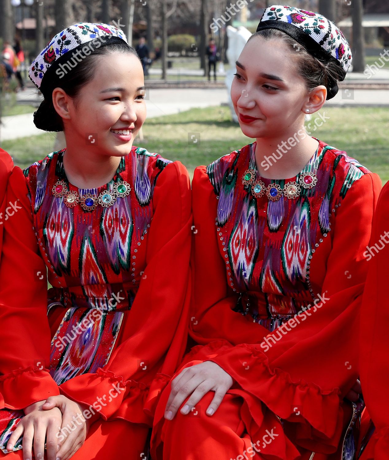 Young Kyrgyz Girls National Costumes Take Editorial Stock Photo - Stock ...