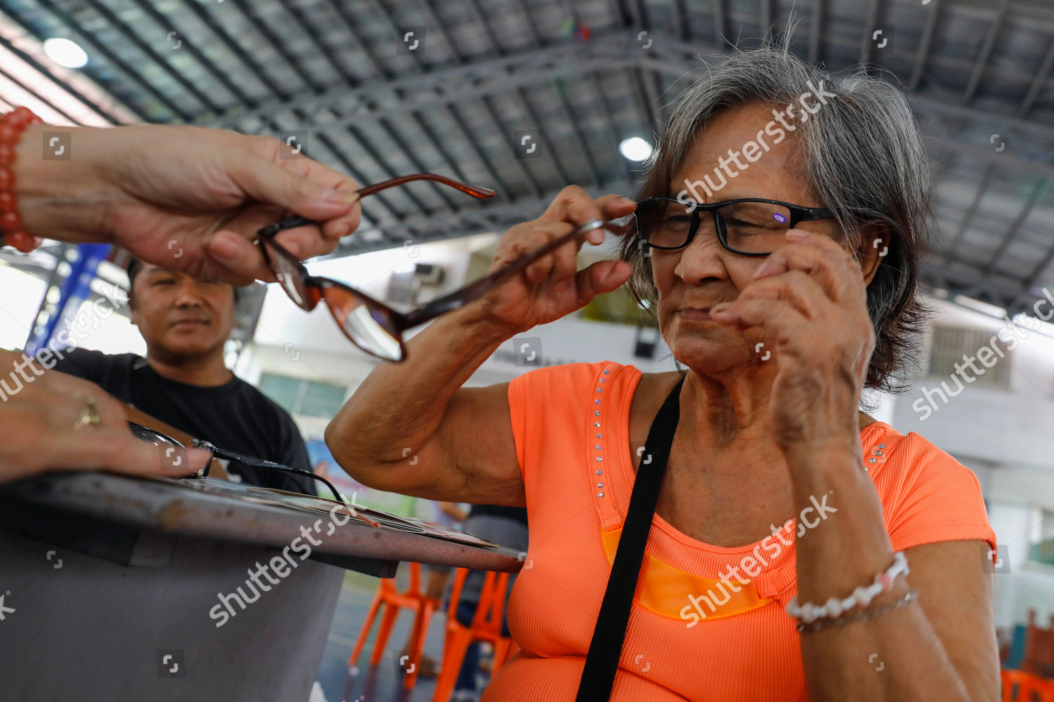 Filipino Tries On Pair Reading Eyeglasses Editorial Stock Photo Stock