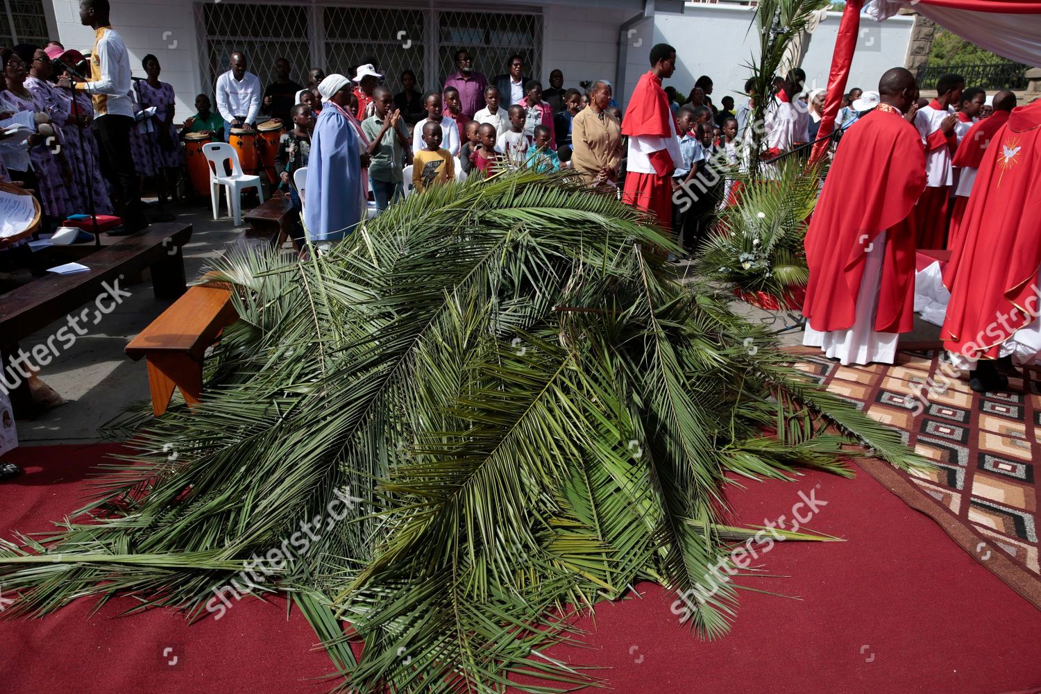 Alter Servers Pick Palm Fronds Laid On Editorial Stock Photo