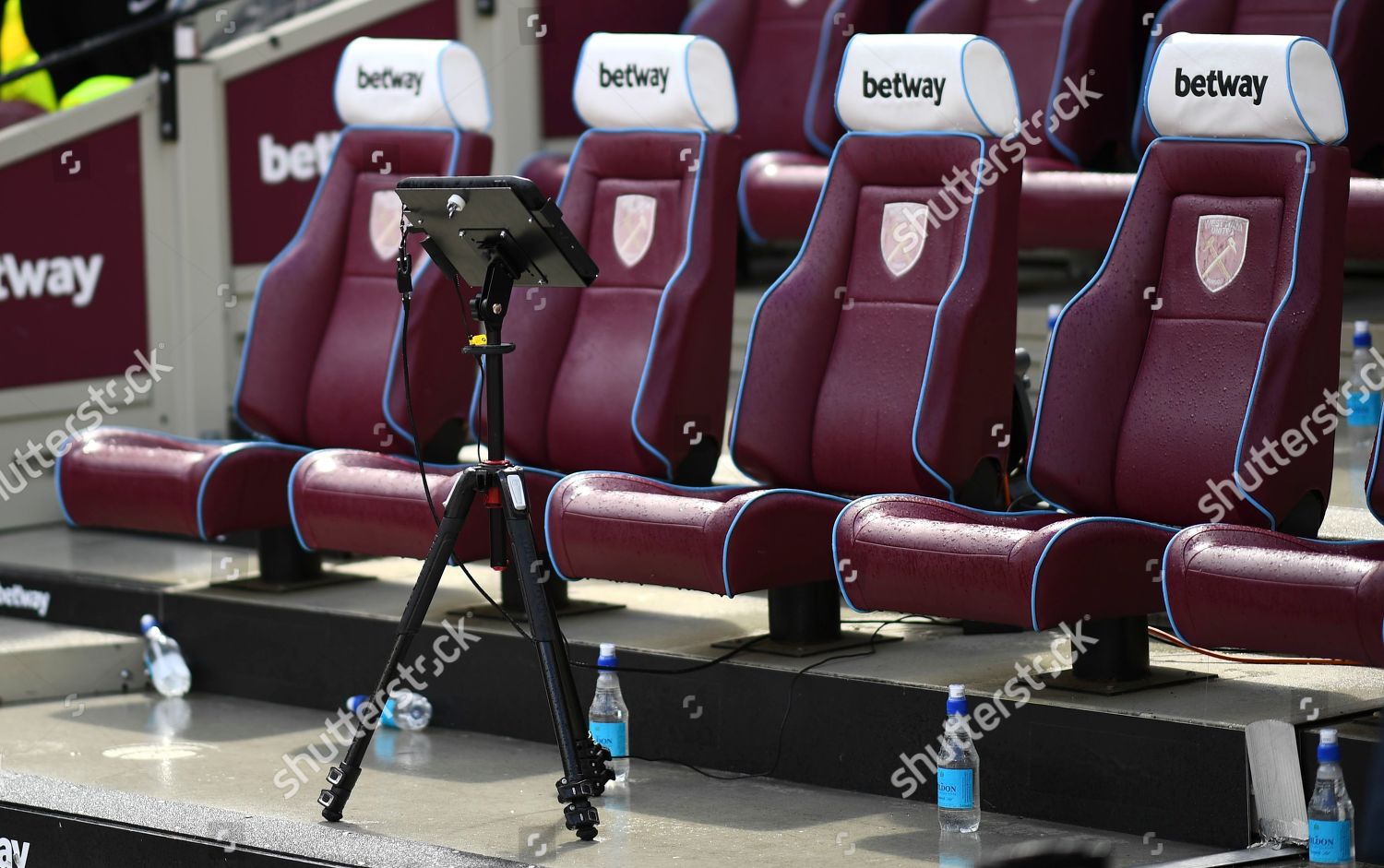 Tablet Set On Tripod Front Away Bench Editorial Stock Photo