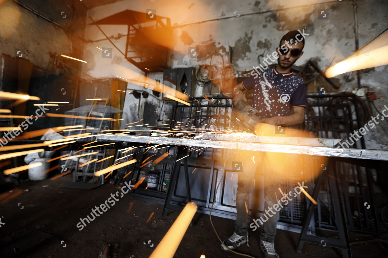 Palestinian Youth Works His Family Workshop West Editorial Stock