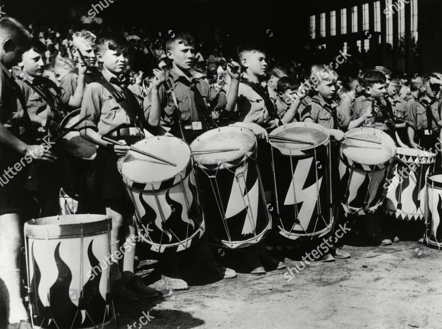 nazi-germany-hitler-youth-drummers-gathered-editorial-stock-photo