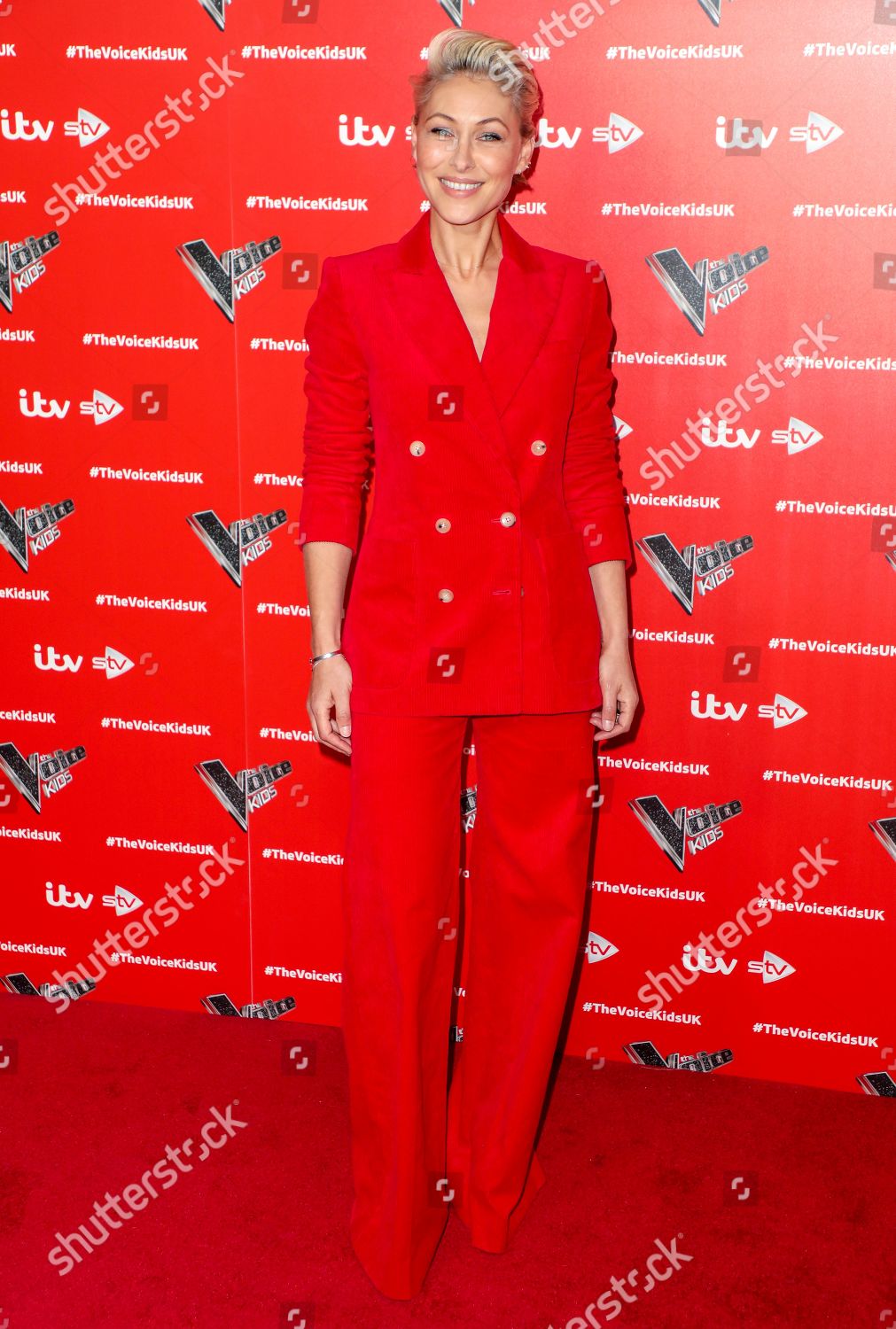emma willis red trouser suit