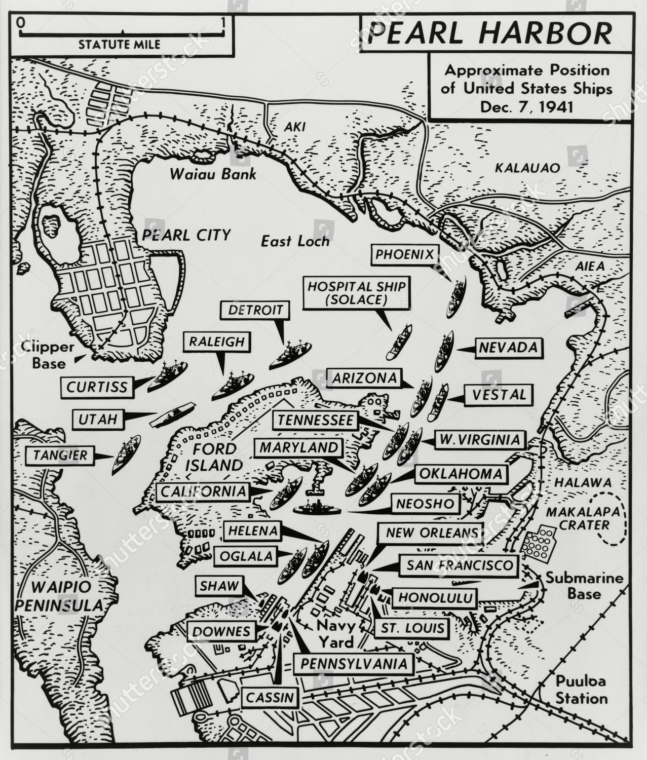 Map Pearl Harbor Location Ships Just Editorial Stock Photo Stock   Shutterstock 10304662a 