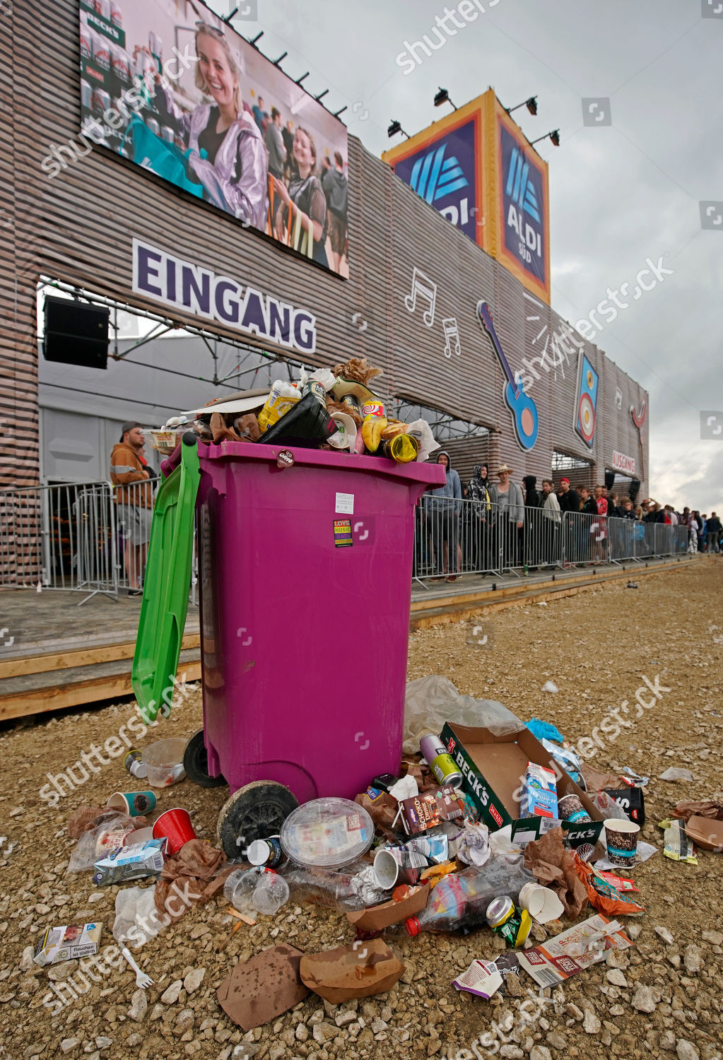Overflowing Garbage Can Stands Front Aldi Editorial Stock Photo Stock
