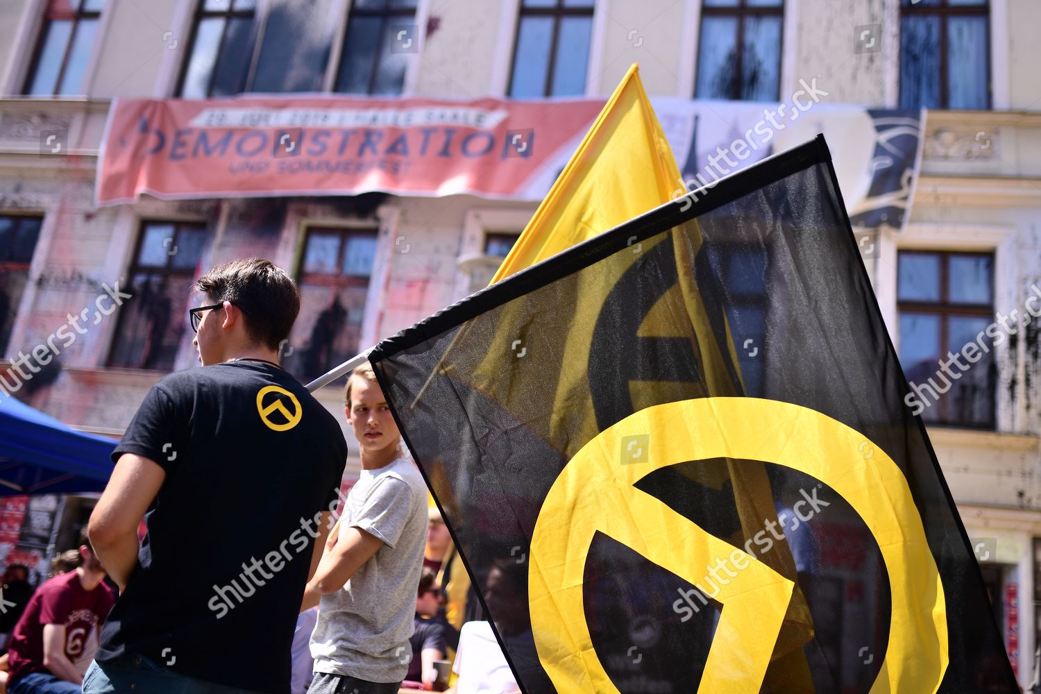 Members Identitarian Movement Stand Flags Front Editorial Stock Photo