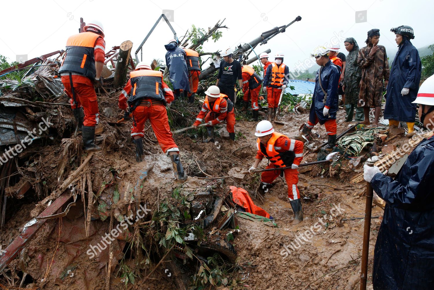 Rescuers Search Victims After Landslide Near Editorial Stock Photo ...