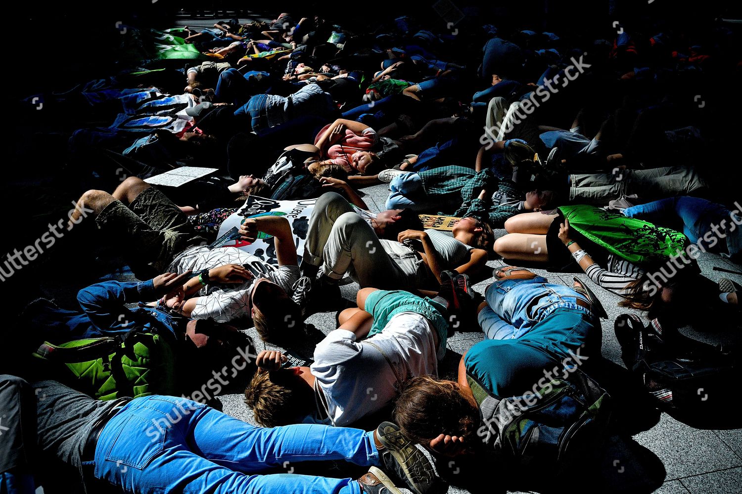 Young People Lying On Floor Departure Area Editorial Stock Photo