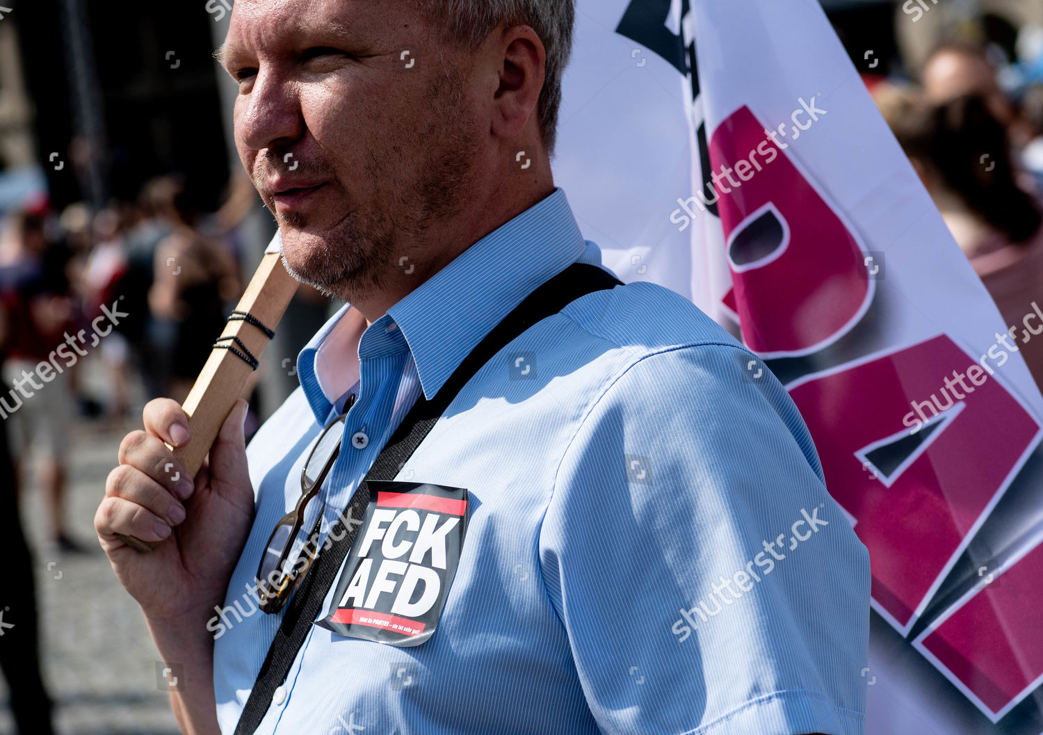 Man Wearing Anti Afd Sticker Attends Editorial Stock Photo - Stock