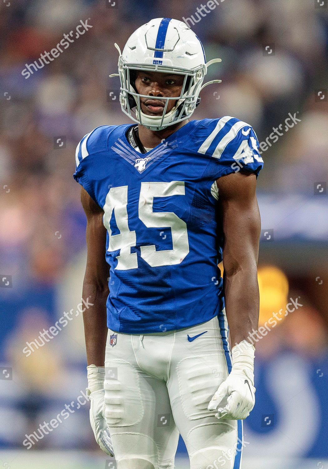 Indianapolis Colts linebacker E.J. Speed (45) during NFL football preseason  game action between the Indianapolis Colts and the Cincinnati Bengals at  Paul Brown Stadium in Cincinnati, OH. Adam Lacy/CSM Stock Photo 