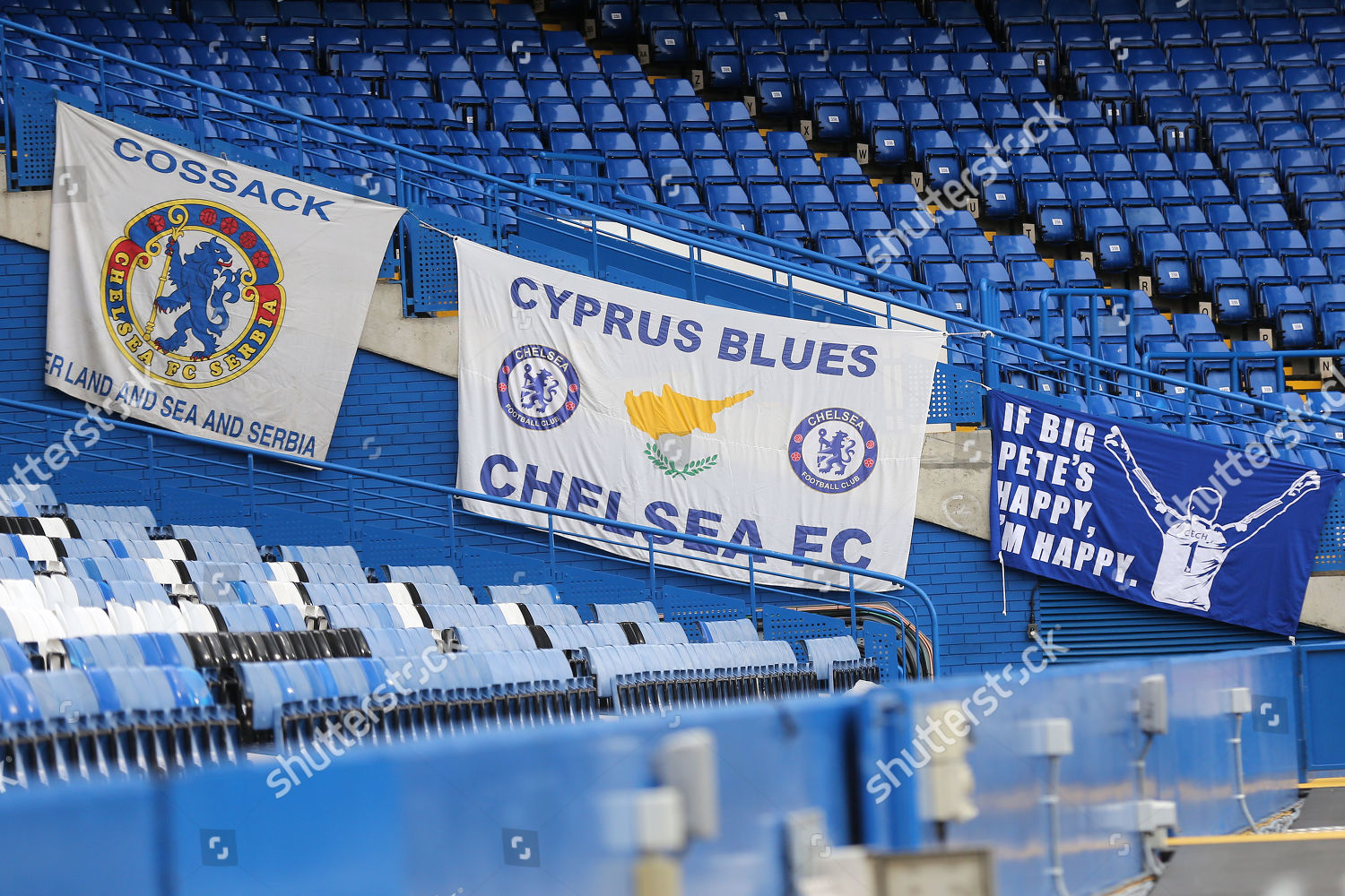 General view of Chelsea fans in front of a 'Cyprus Blues' banner