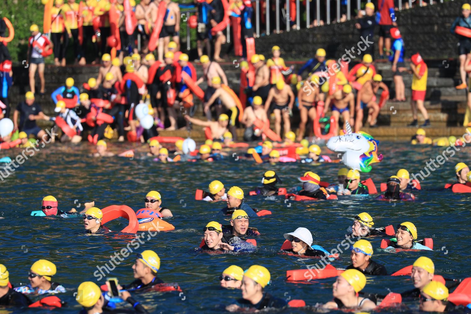 Participants Swim Across Lake During Sun Moon Editorial Stock Photo Stock Image Shutterstock