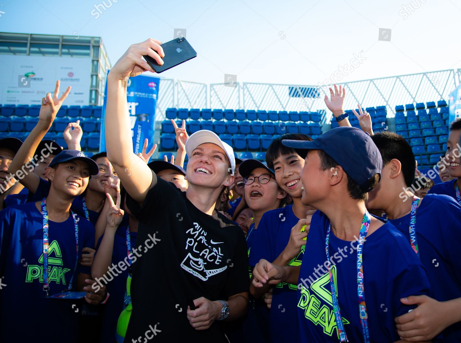 Simona Halep Romania meets ball kids 2019 Editorial Stock Photo - Stock