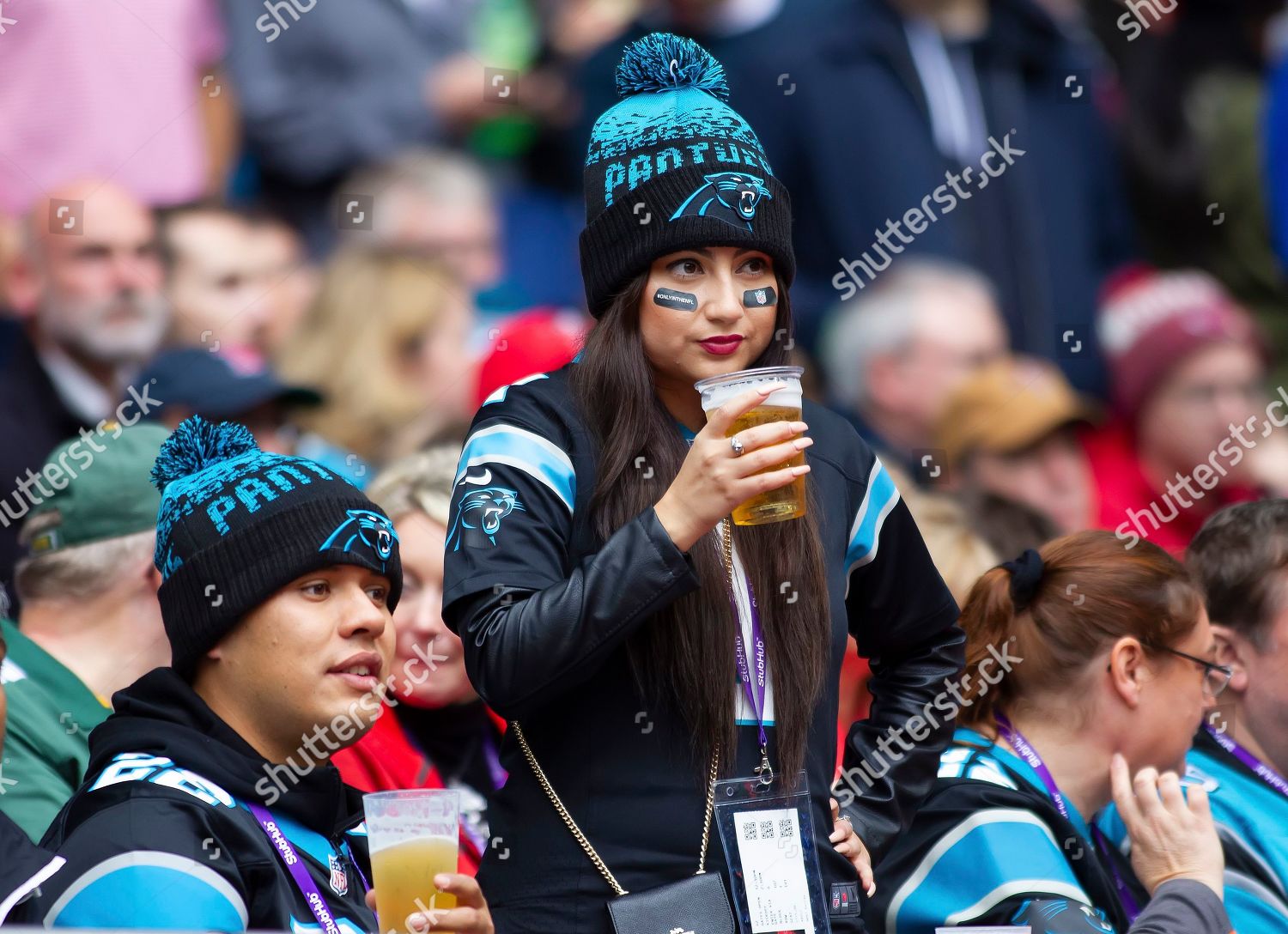 Carolina Panthers Fans Enjoy Beer During Editorial Stock Photo