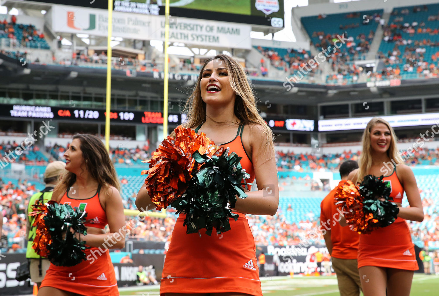 Miami Hurricanes Cheerleaders Perform During College Editorial Stock