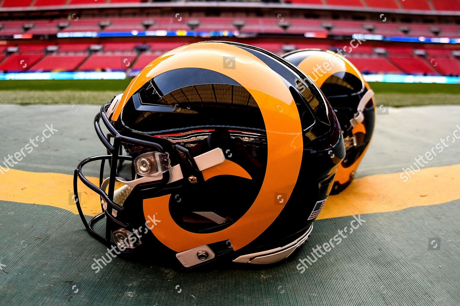 La Rams Helmet Pitch Side During Editorial Stock Photo - Stock Image