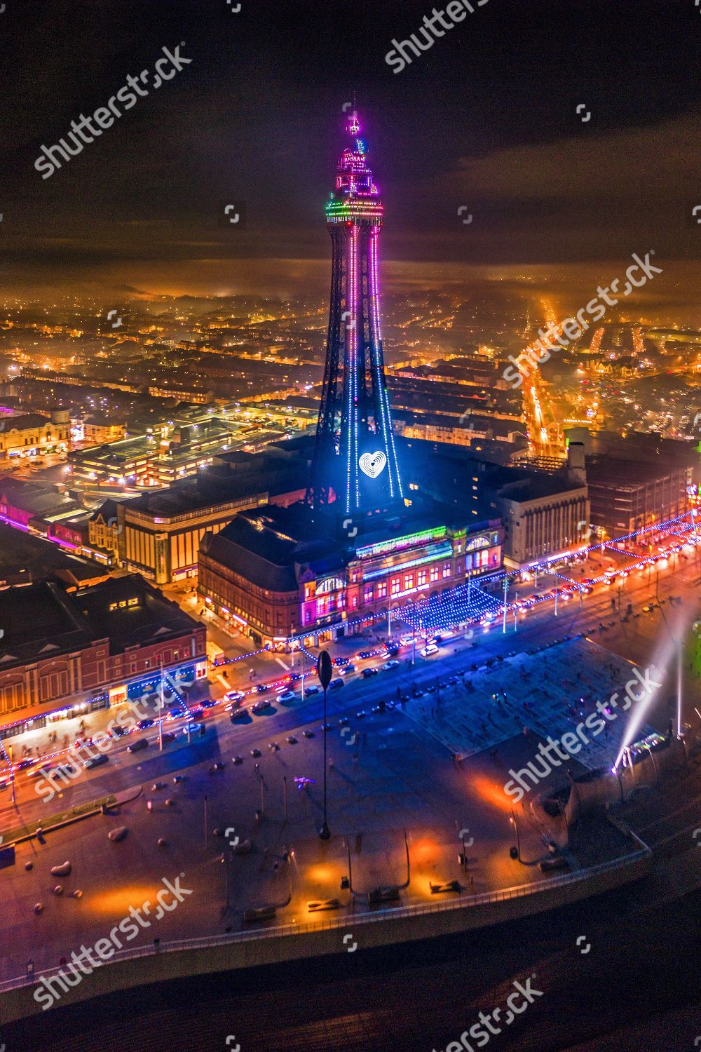 Blackpool Tower Lit On Misty Saturday Evening Editorial Stock