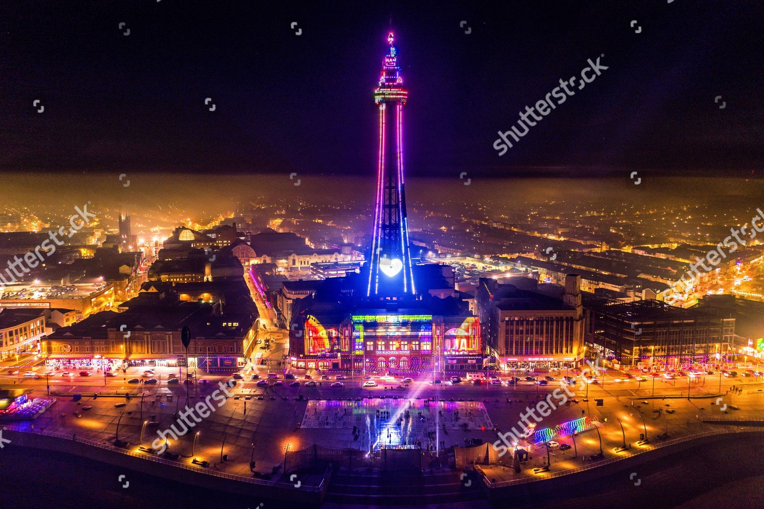 Blackpool Tower Lit On Misty Saturday Evening Editorial Stock