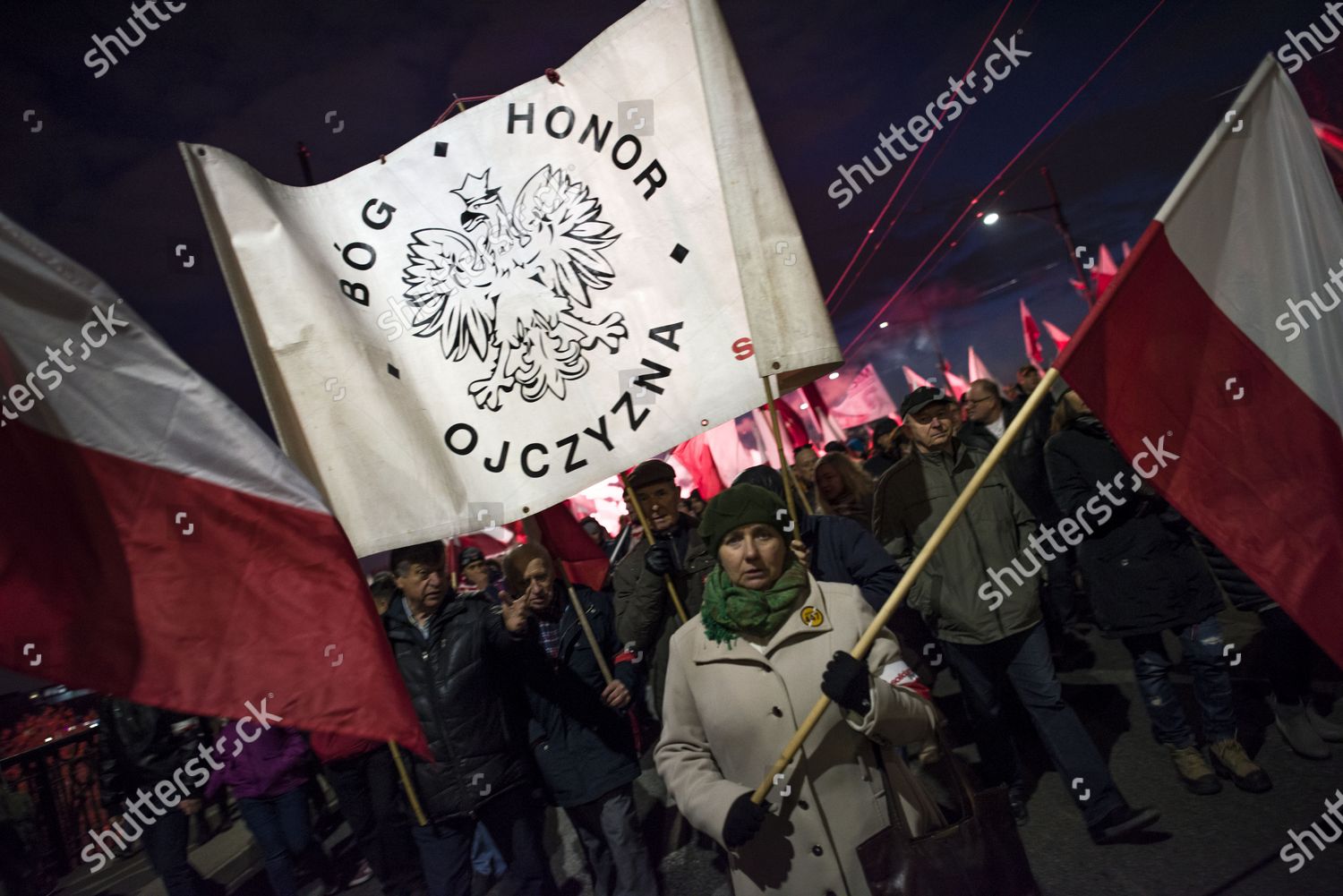 People Hold Banner Saying God Honor Fatherland Editorial Stock
