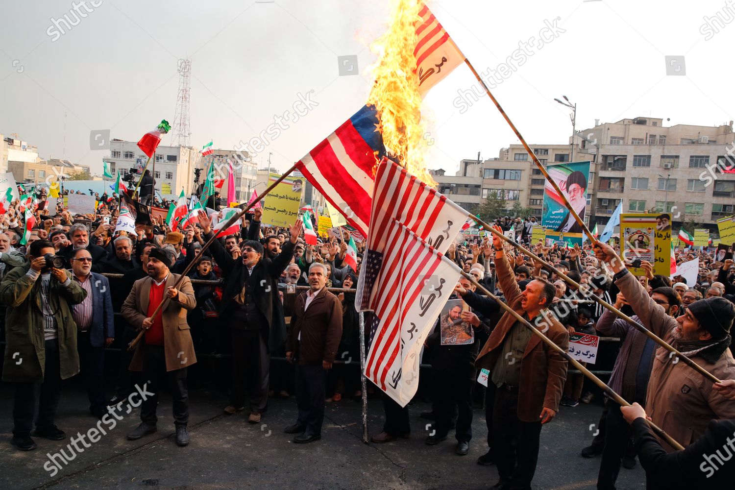 Iranians Burn Us Flags During Rally Editorial Stock Photo - Stock Image ...