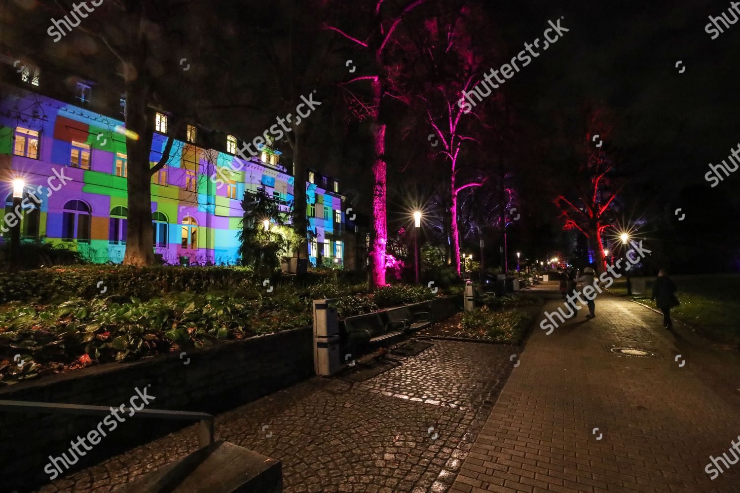 Visitors Look Artwork Winter Lights Exhibition Palmengarten