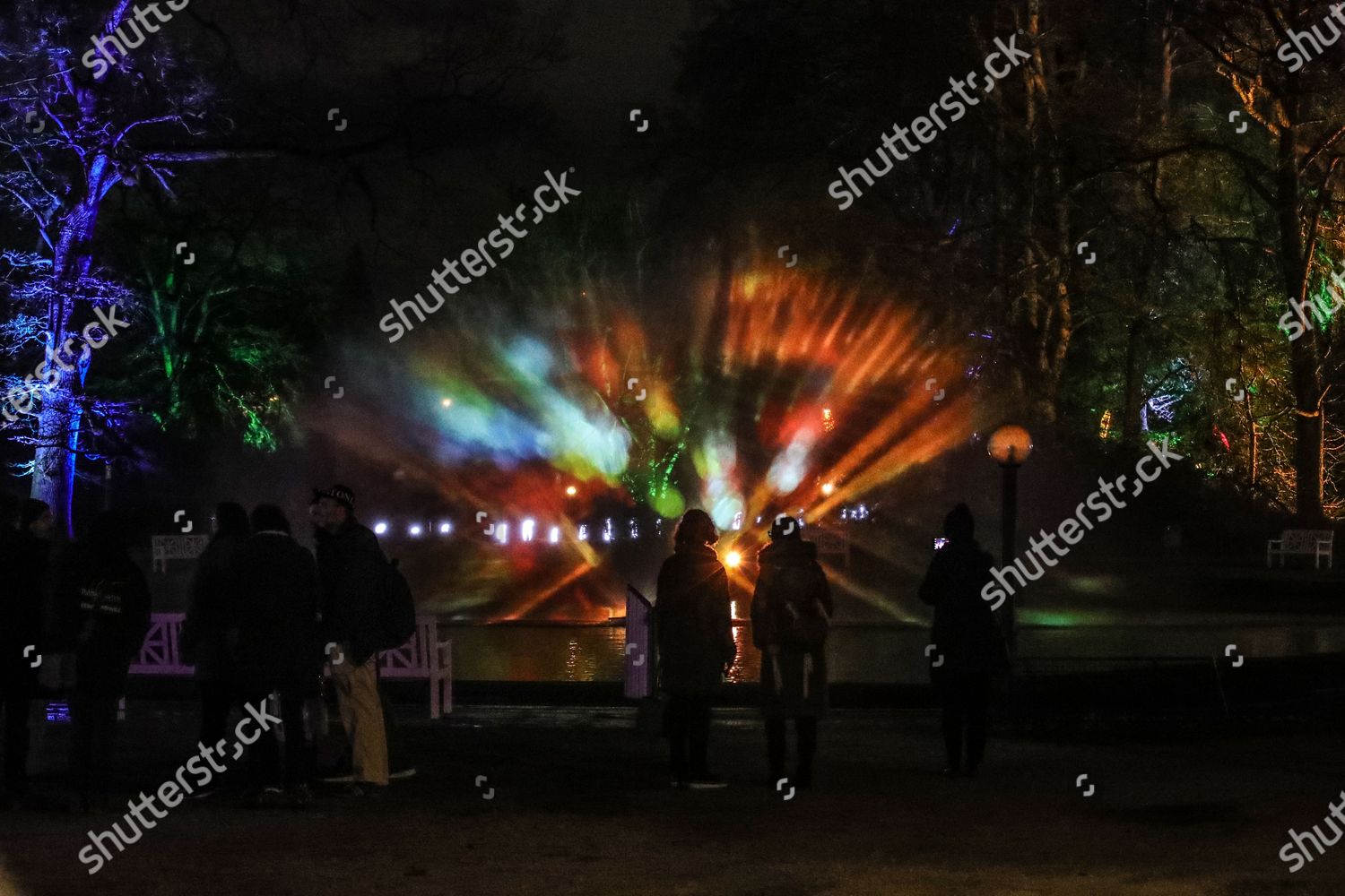 People Enjoy Art Installation During Winter Lights Editorial Stock