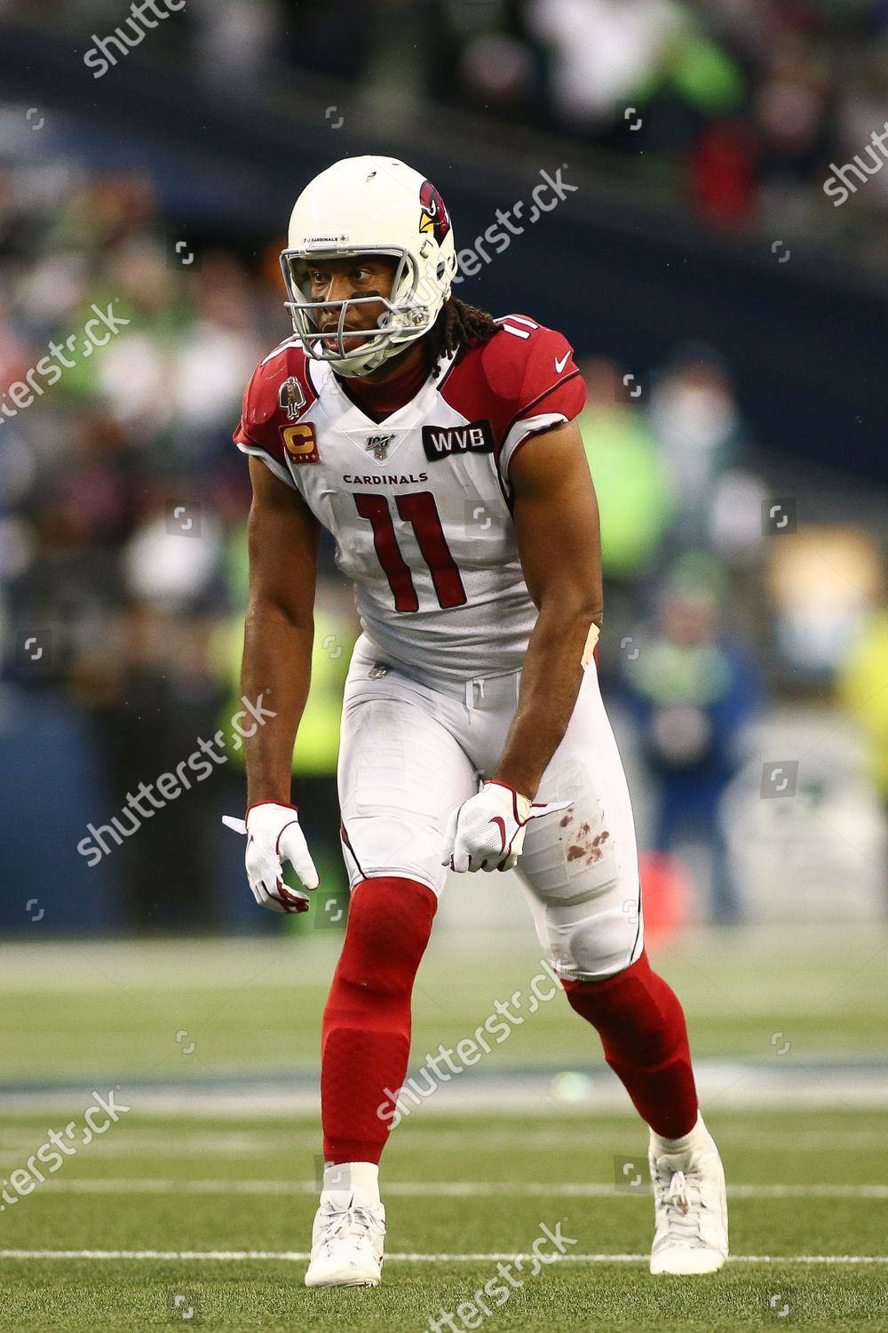 Arizona Cardinals' Larry Fitzgerald in action against the Seattle Seahawks  during an NFL football game, Sunday, Oct. 18, 2009, in Seattle. (AP  Photo/Ted S. Warren Stock Photo - Alamy