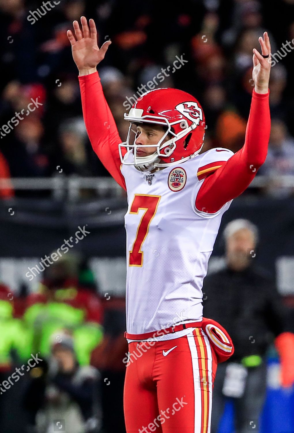 Kansas City Chiefs place kicker Harrison Butker celebrates after