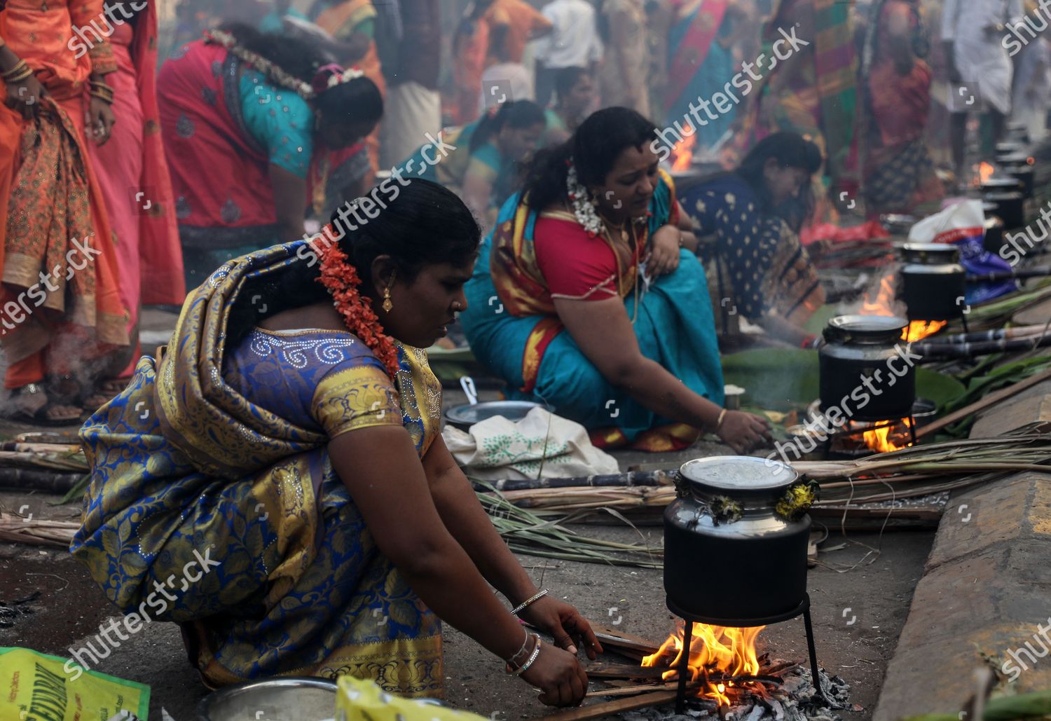 Tamilian Women Cook Pongal Traditional Rice Dish Editorial Stock