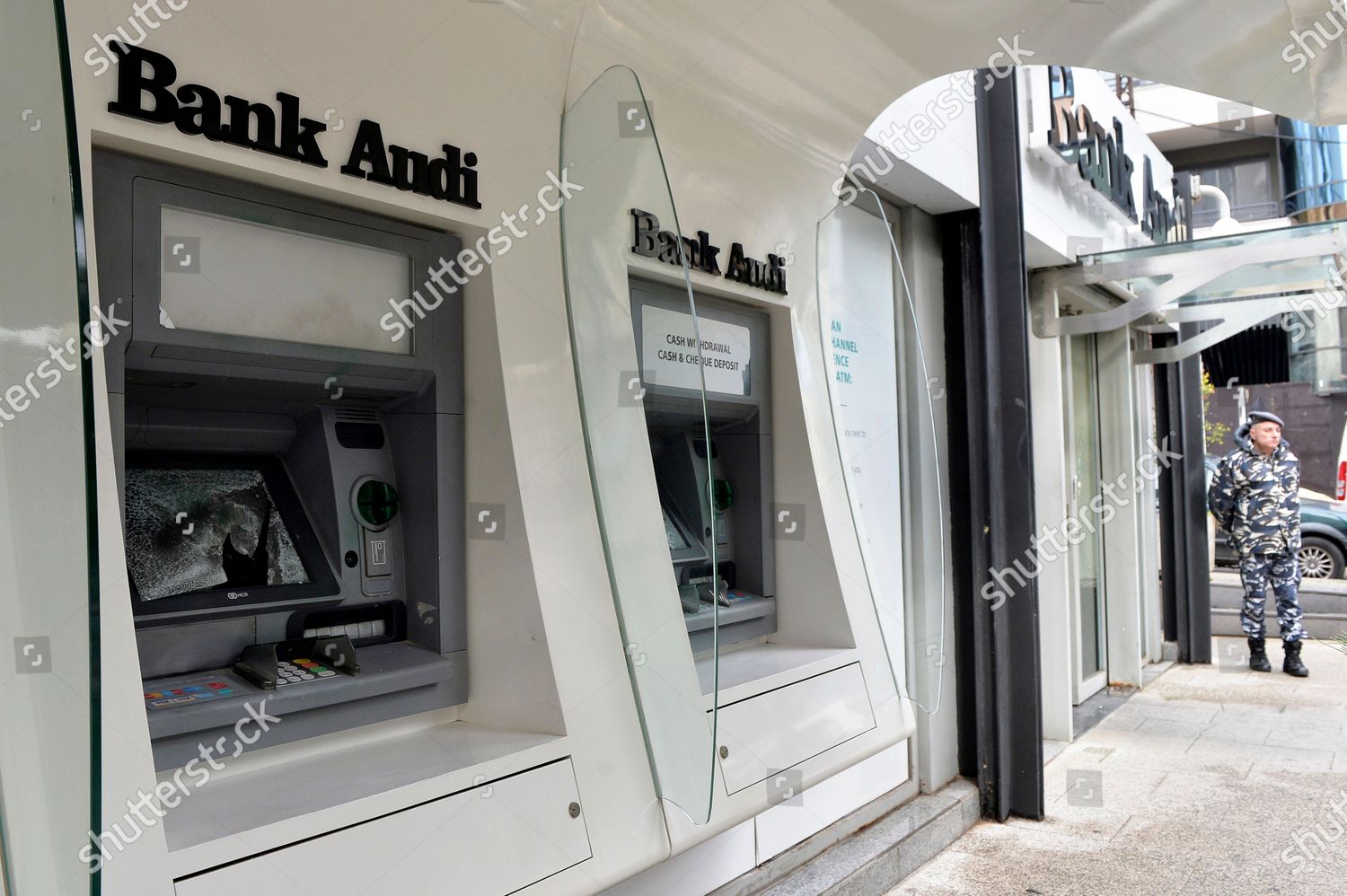 Damaged Atm Machines Bank Audi Branch Which Editorial Stock Photo