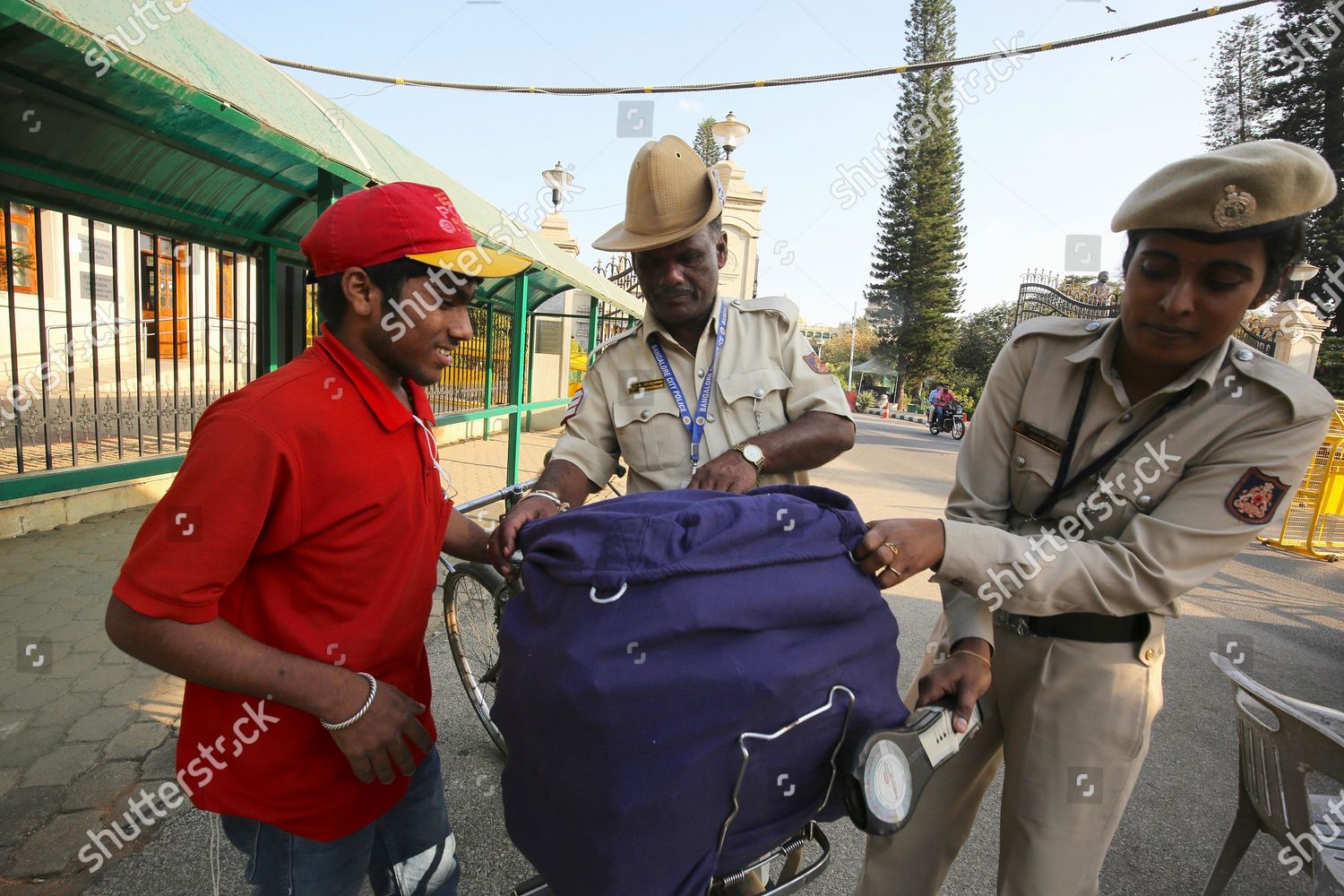 Indian Police Women Check Bag Infront Editorial Stock Photo - Stock
