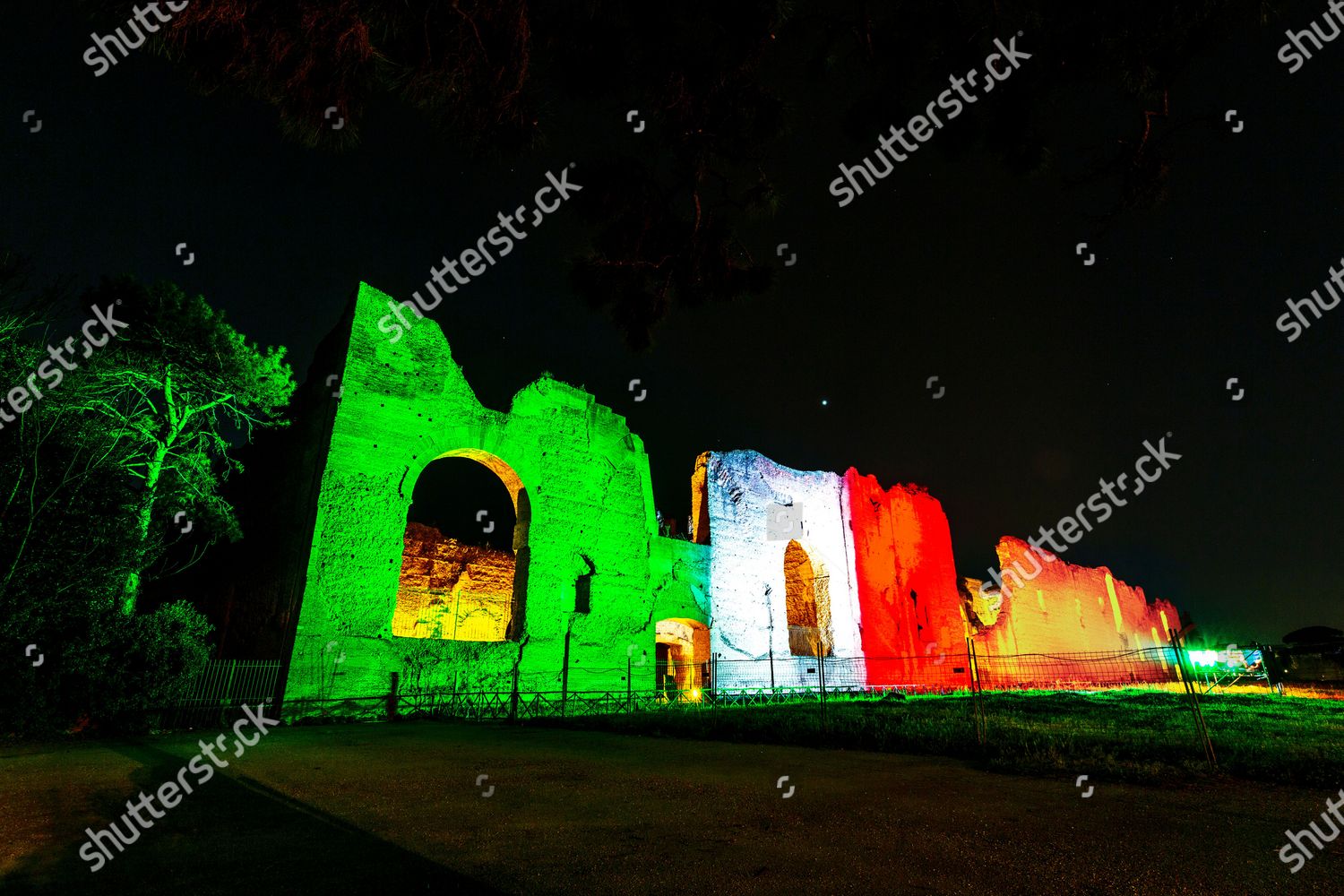 Baths Caracalla Illuminated Colours Italian Flag Editorial Stock Photo