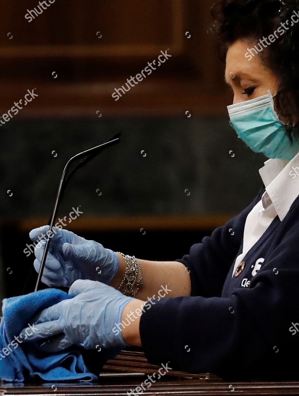 Cleaner Valentina Cepeda Disinfects Podium Before Editorial Stock Photo ...
