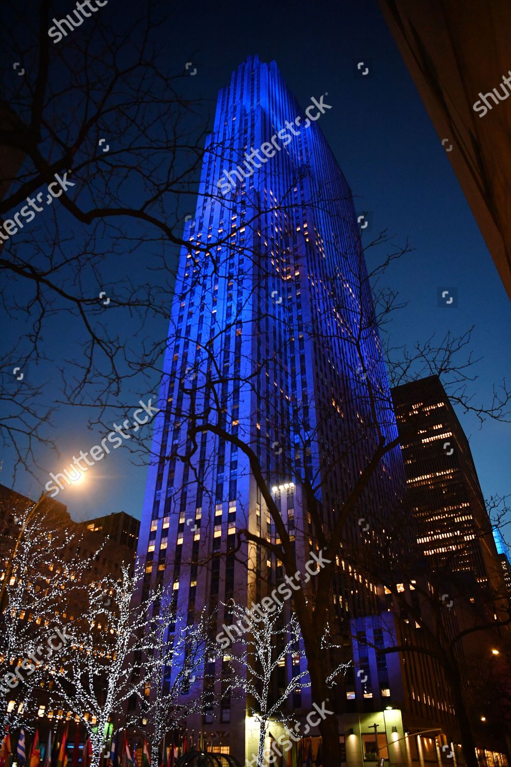 Rockefeller Center Lit Blue Part Light Editorial Stock Photo - Stock ...