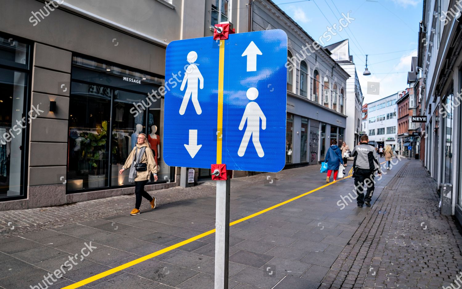 Yellow stripe middle pedestrian street Aalborg Editorial Photo - Stock Image | Shutterstock