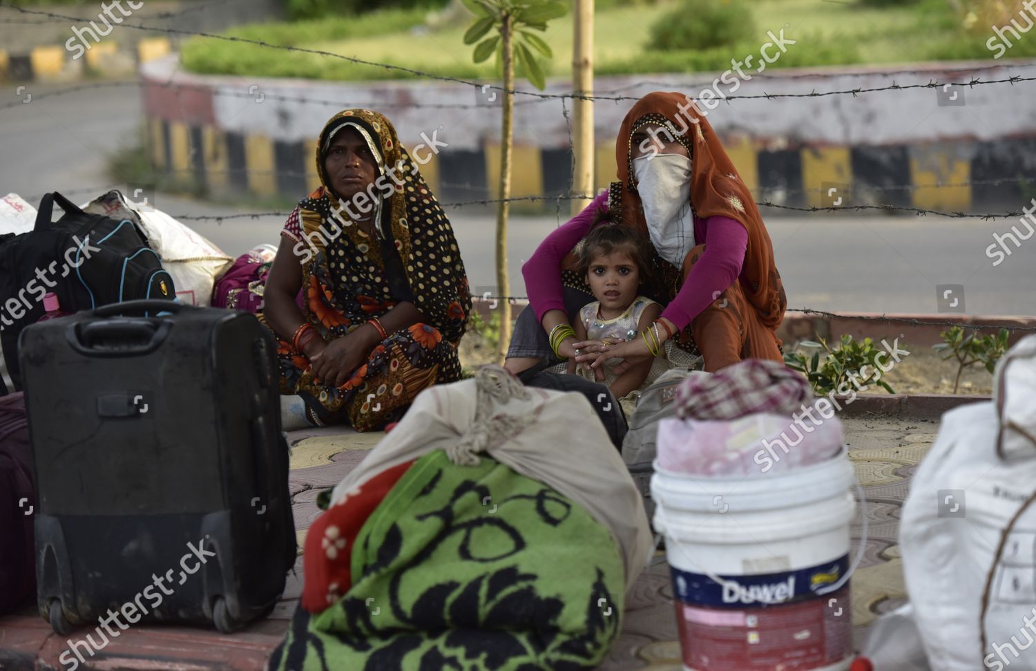Migrants Their Luggage Sitting On Road Editorial Stock Photo Stock