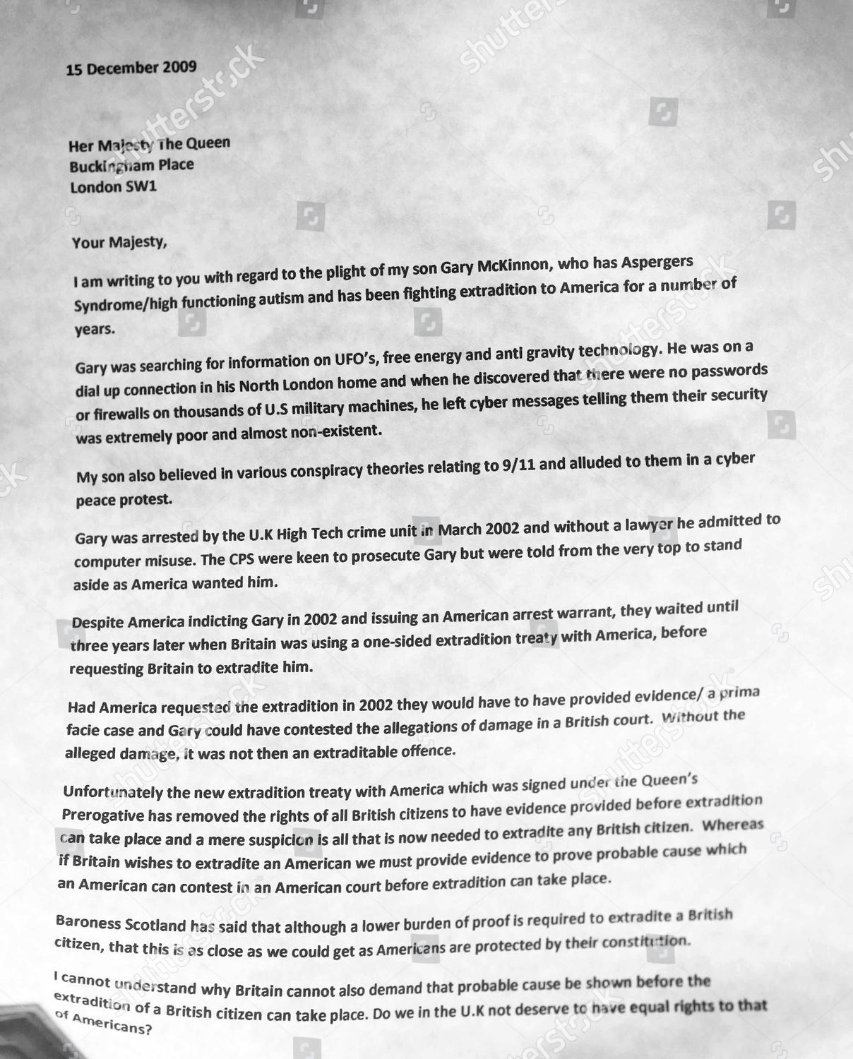 Appeal letter presented by Janis Sharp mother Editorial Stock