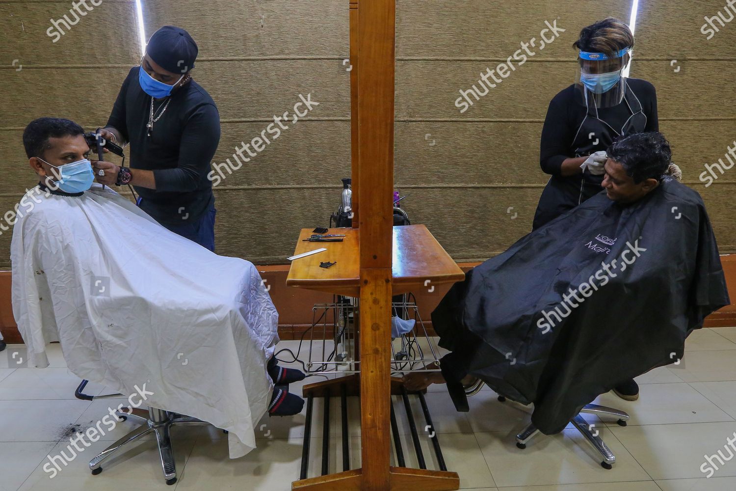 Barbers Wearing Face Masks Give Customers Editorial Stock Photo Stock