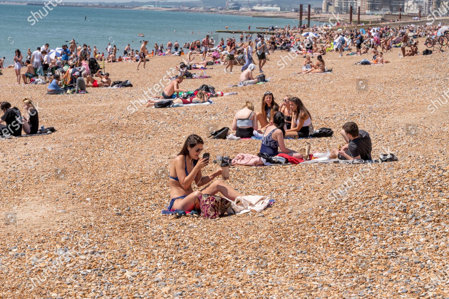 People Sunbathing On Brighton Beach Uk Has Editorial Stock Photo Stock Image Shutterstock