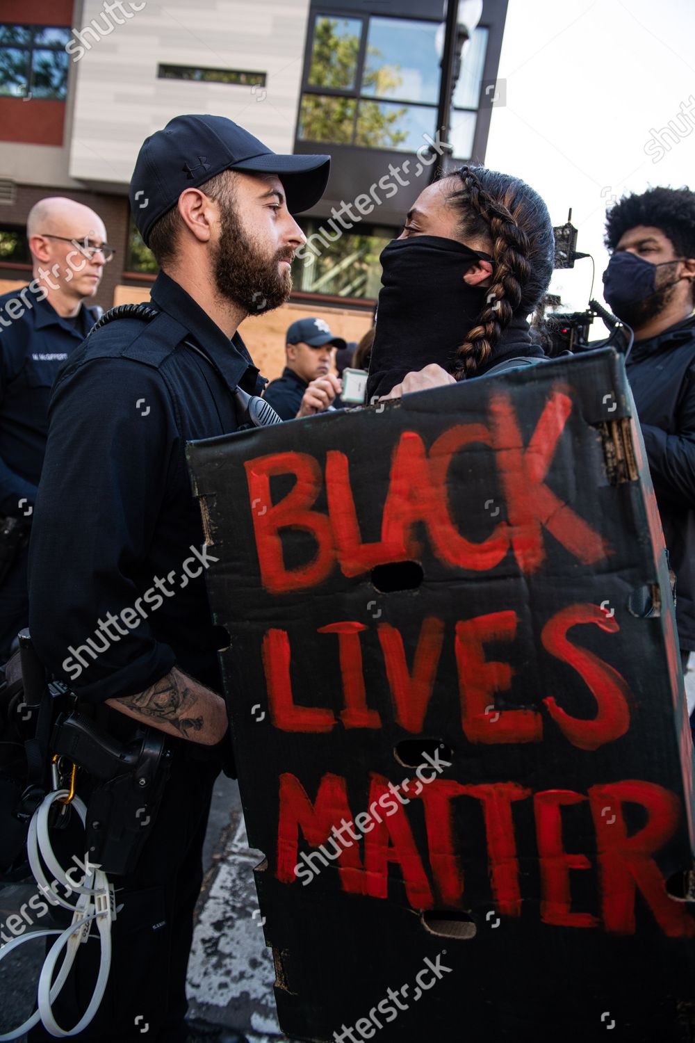 Oakland Police Officer Protestor Have Staredown Editorial Stock Photo ...