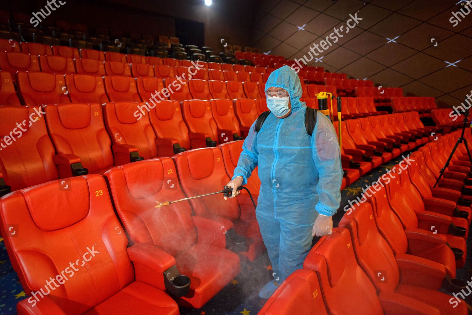 Staff Member Disinfects Seats Preparation Reopening Cinemas Editorial Stock Photo Stock Image Shutterstock